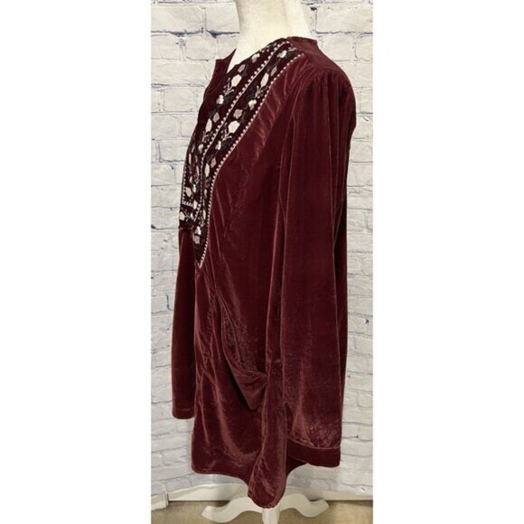 Free People Always Forever Velvet Mini Dress Long Sleeve With Pockets Size Small - Picture 4 of 7